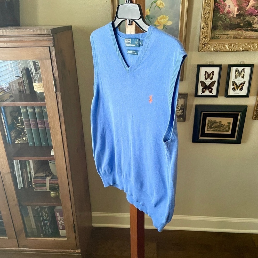 Polo Ralph Lauren men’s v-neck sweater vest 100% Pima cotton Large blue - Picture 3 of 7